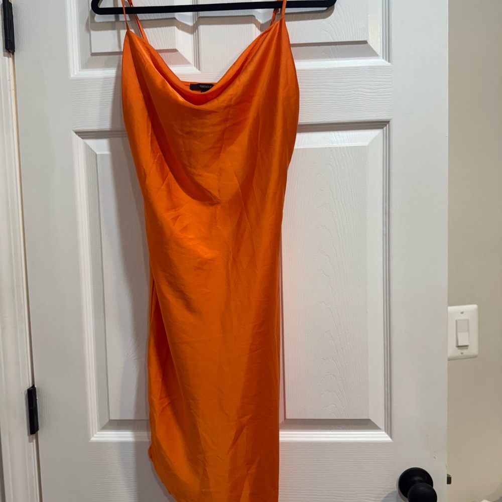 Forever 21 Orange Cowl Neck Slip Dress